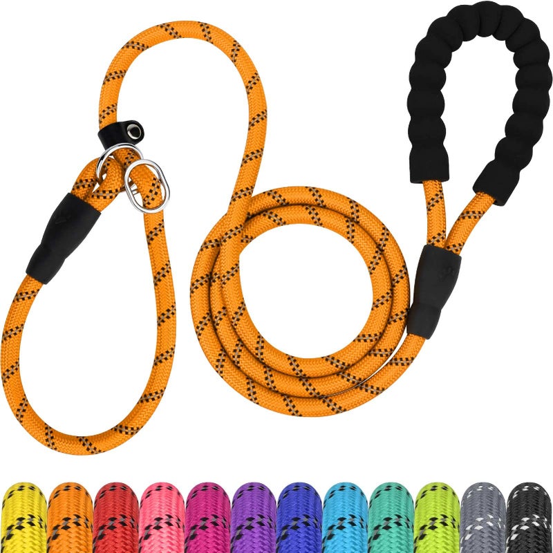 TagME Slip Leads for Dogs, 6 FT Heavy Duty Slip Leash with Padded Handle, Strong Rope No Pull Pet Training Leash for Medium Dogs,Orange - Image 1